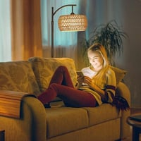 Rayofly Állólámpa Távirányítóval - Rattan Nappali Lámpa Alkalmazásvezérléssel, Bohém Stílusú Lenvászon Lámpaernyővel, Vintage Hálószoba Vilá 9
