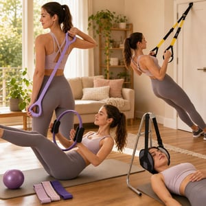 Set za opuštanje ramena: traka + sling trener + pilates obruč, lopta, gume + viseća mreža za vrat