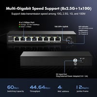 YuLinca 8 portos 2.5G hálózati switch 10G SFP-vel, ventilátor nélküli 3