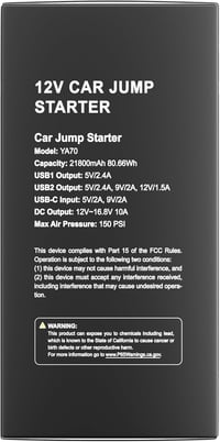 Yaber 4 az 1-ben autós indítássegítő powerbank 3000A, 150PSI kompresszorral 9