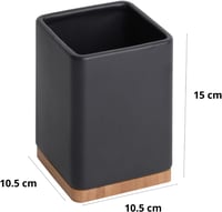 KOOK TIME Kerámia Konyhai Eszköztartó - Fekete Evőeszköz Tároló Bambusz Fedéllel - Négyzetes Konyhai Kellék Szervező 10,5 x 15 cm 3