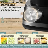 TopStrong 800W Konyhai Robotgép 2L Kapacitással - Fekete Aprító, Dagasztó Multifunkciós Készülék 3 Sebességfokozattal és Pulzálással 6