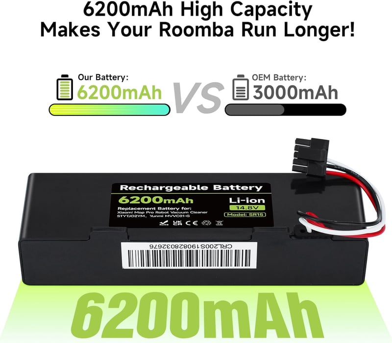 Mspalocell 6200 mAh 14.8V Pótakkumulátor Xiaomi Mop, Mop 2s, Mop Pro Robotporszívóhoz - Lítium-ion Csere Akku STYTJ02YM