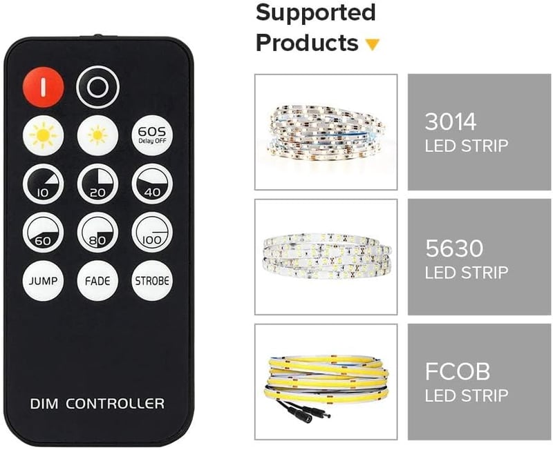 BTF-LIGHTING RF Mini LED Dimmer Vezérlő 14 Gombos - 5V/12V/24V LED Szalaghoz, 20m Hatótáv, Fényerő és Effekt Szabályozás, Vezeték Nélküli