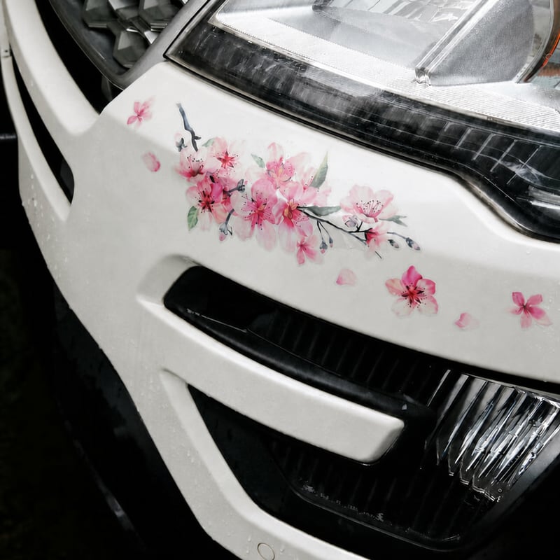 ZYWUOY Ružičasti cvijet trešnje, auto naljepnica od vinila za vjetrobransko staklo i branik - 1 kom (Nepotpun komplet, iz originalnog seta)