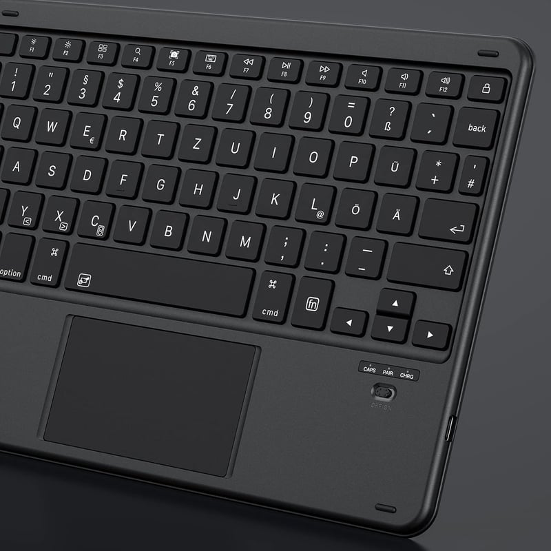 Emetok Vezeték Nélküli Bluetooth Billentyűzet Trackpaddel, Német QWERTZ, iPad 10.9/10.2/9.7/Pro/Air/Mini Készülékekhez, Fekete
