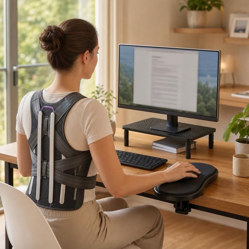 Ergonomski uredski set: 1x oslonac za zglob + 1x korektor držanja + 1x podesivi stalak za monitor