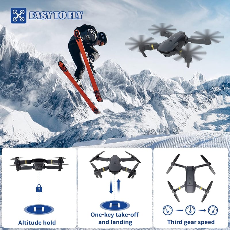 JEAOUSM E58 Összecsukható Drón 4K HD Kamerával - WiFi FPV Élő Videó, Magasságtartás, Kezdőknek, Gyerekeknek, Felnőtteknek, Alkalmazásvezérlé