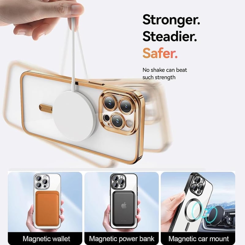 CaseLover iPhone 15 Pro arany mágneses nyakpántos tok, ütésálló kameravédelem