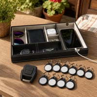 Sada na kľúče: 1x puzdro na 2-tlačidlový kľúč + 10x RFID štítok + 1x organizér so 6 priehradkami 1