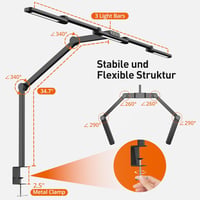 LED Íróasztali Lámpa 24W 105cm Csíptethető 5 Színhőmérséklet 5 Fényerő Érintésvezérléssel Memória Funkcióval Állítható Kar Többszög 6