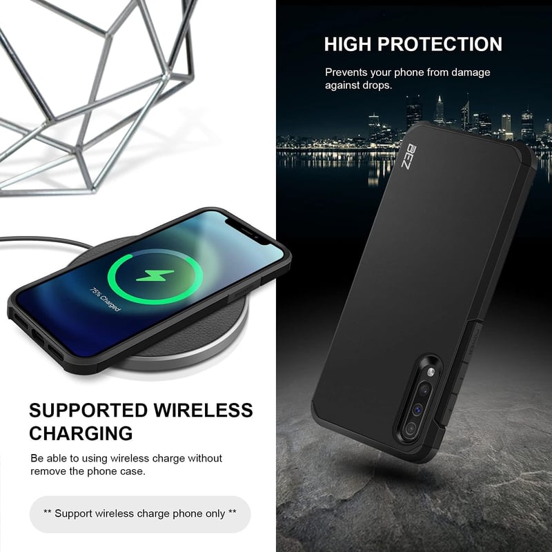 BEZ Páncél Tok Samsung Galaxy A50 / A30s Telefonhoz - Dupla Rétegű Ütésálló Védőtok Emelt Peremmel, Fekete