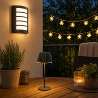 Magické terasové osvetlenie: 1× stolná lampa + 1× 40 LED reťaz + 1× vonkajšie nástenné svietidlo 1