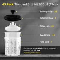 InoKraft Eldobható Festékszóró Pohár Rendszer - 45 db 650ml Pohár és Fedél, HVLP/LVLP Festékszórókhoz, 360°-os Szórás, 125 Mikronos Szűrővel 2
