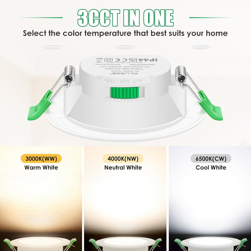 6 db ALUSSO LED Süllyesztett Spotlámpa, 230V, Szabályozható, IP65, 7W, 68mm, Lapos, 3 Színhőmérséklet