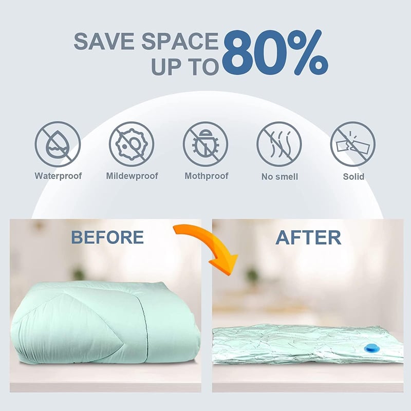 AZLIFEEU Vákuumos Tárolózsák Szett 8 db - 2 Nagy 100x80cm + 3 Közepes 80x60cm + 3 Kicsi 60x40cm Ruhákhoz, Ágyneműhöz, Párnákhoz