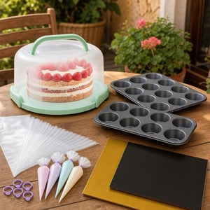 Set za izradu cupcakea: kutija za transport + 2 kalupa + 100 vrećica + podložak