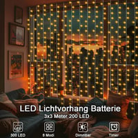 CCILAND 300 LED-es Fényfüggöny 3x3m - Elemes, Meleg Fehér Tündérfény 8 Programmal, Távirányítóval, Időzítővel - Vízálló Beltéri és Kültéri D 3