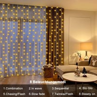 CCILAND 300 LED-es Fényfüggöny 3x3m - Elemes, Meleg Fehér Tündérfény 8 Programmal, Távirányítóval, Időzítővel - Vízálló Beltéri és Kültéri D 4