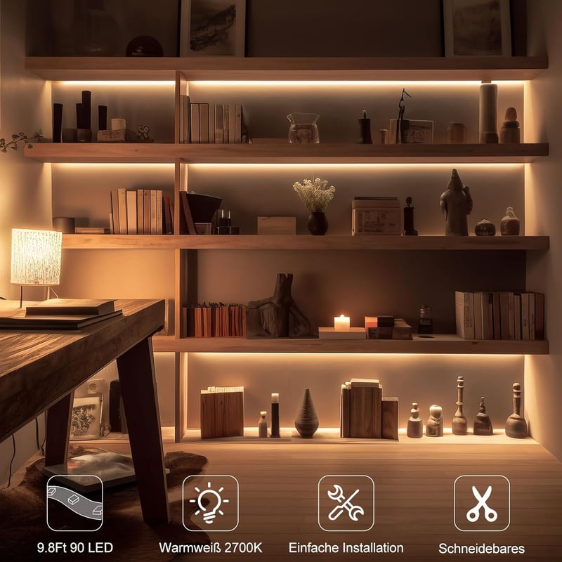 CCILAND Elemes LED Szalag 3m - 90 LED Melegfehér Világítás, Vágható, Öntapadós, Távirányítós, Időzíthető, 8 Üzemmód, Fényerőszabályozás