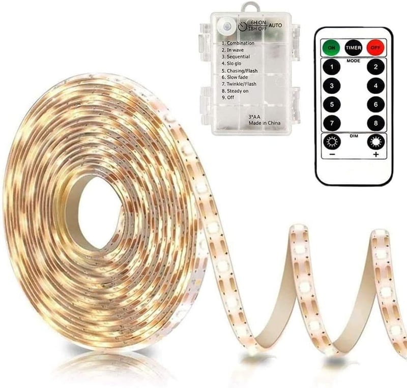 CCILAND Elemes LED Szalag 3m - 90 LED Melegfehér Világítás, Vágható, Öntapadós, Távirányítós, Időzíthető, 8 Üzemmód, Fényerőszabályozás