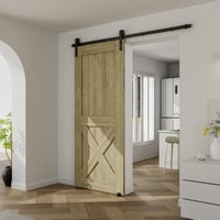 CCJH Tolóajtó Sín Szett 228 cm Fekete Acél Padlóvezetővel, Modern Fa Tolóajtó Vasalat Utólagos Szereléshez 2