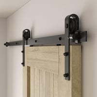 CCJH Tolóajtó Sín Szett 228 cm Fekete Acél Padlóvezetővel, Modern Fa Tolóajtó Vasalat Utólagos Szereléshez 4