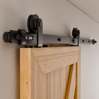 CCJH Tolóajtó Vasalat Szett 152 cm Fekete Alumínium Sín Görgőkkel Padlóvezetővel T-Alakú Retro Stílus Fa Ajtóhoz 9