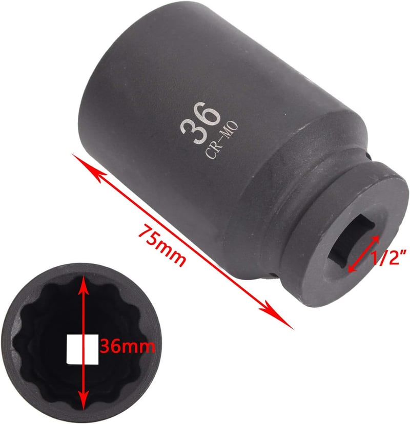 CCLIFE 1/2 hüvelykes 36 mm mély 12 pontos behajtófej CR-MO acél ütvecsavarozóhoz, többfogú anya dugókulcs