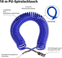 CCLIFE 10m PU Pneumatikus Tömlő Rugós Gyorskötéssel és Görbületi Korlátozóval 2