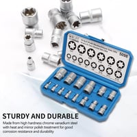 CCLIFE 14 Részes Torx Dugókulcs Készlet E Profil Külső Torx E4-E24 1/4 3/8 1/2 Hüvelyes Szerszám Krómozott 6