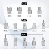 CCLIFE 14 Részes Torx Dugókulcs Készlet E Profil Külső Torx E4-E24 1/4 3/8 1/2 Hüvelyes Szerszám Krómozott 2