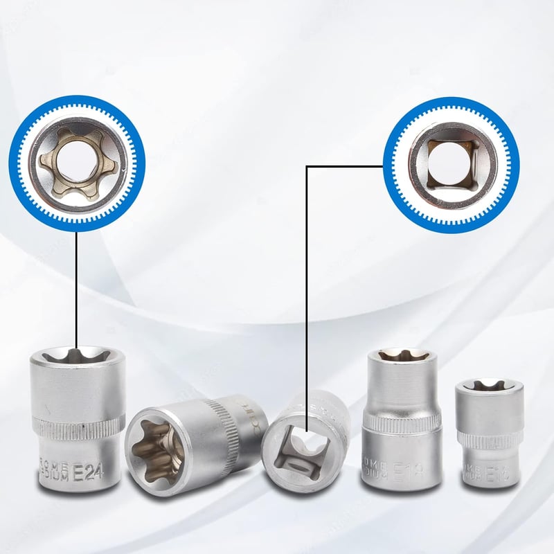 CCLIFE 14 Részes Torx Dugókulcs Készlet E Profil Külső Torx E4-E24 1/4 3/8 1/2 Hüvelyes Szerszám Krómozott