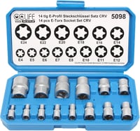 CCLIFE 14 Részes Torx Dugókulcs Készlet E Profil Külső Torx E4-E24 1/4 3/8 1/2 Hüvelyes Szerszám Krómozott 8