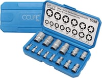 CCLIFE 14 Részes Torx Dugókulcs Készlet E Profil Külső Torx E4-E24 1/4 3/8 1/2 Hüvelyes Szerszám Krómozott 1