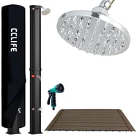 CCLIFE Solarni vrtni tuš 40 L s podnom pločom i ručnim tušem - Solarni tuš za bazen, tuš s efektom kiše, vanjski tuš s toplom vodom 1