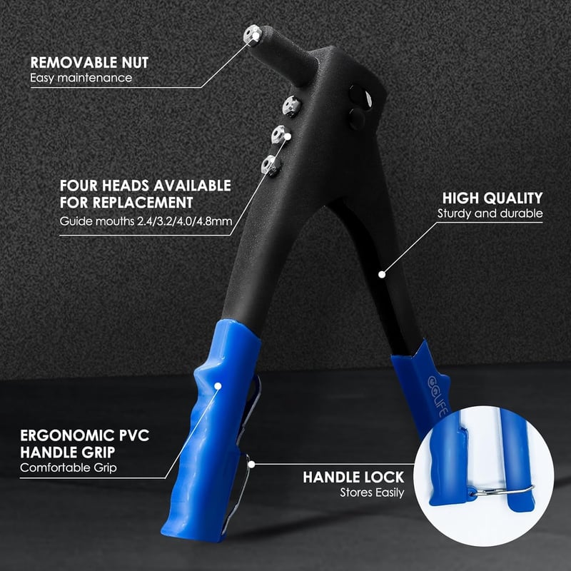 CCLIFE Sleprivet Szerszám Készlet Pneumatikus Popszegecs Pisztoly 200 db Sleprivet 2.4-4.8mm