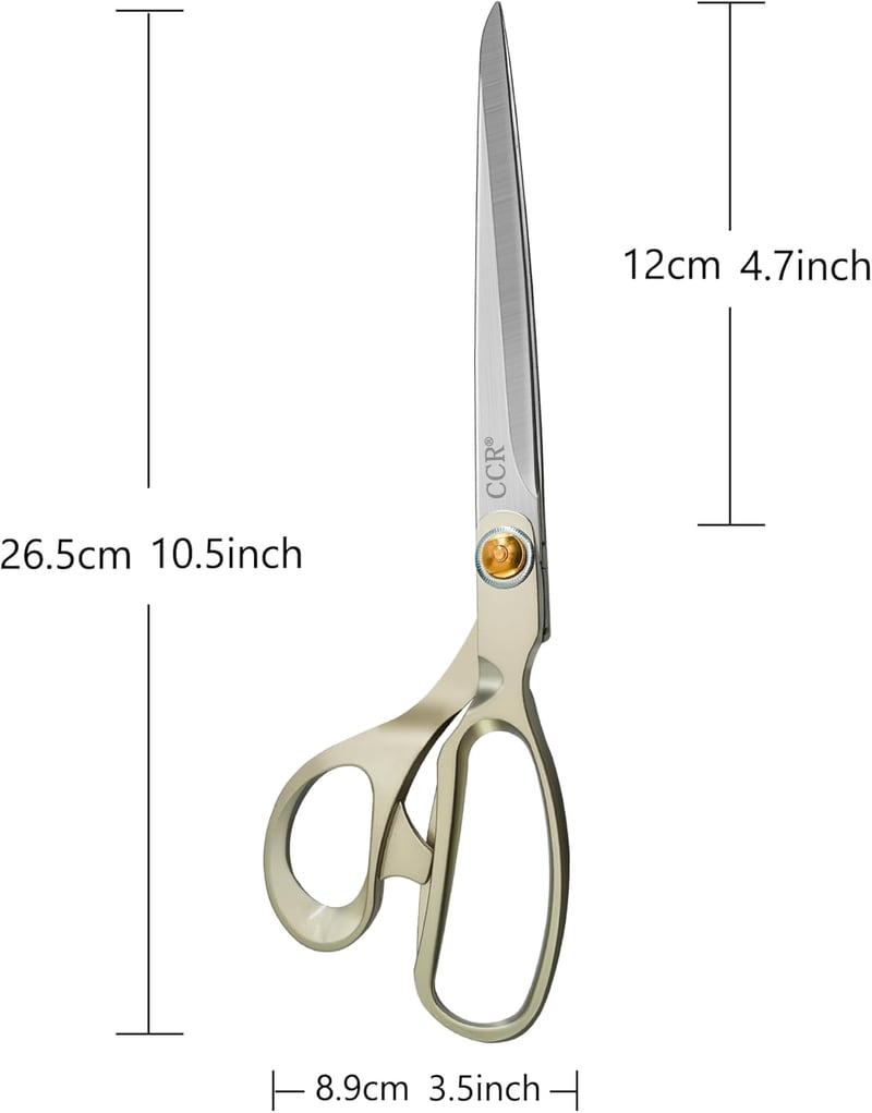 CCR Szabászolló 26,5 cm Rozsdamentes Acél Profi Varrás Olló Szövet Textil Bőr Farmer Vágáshoz Éles Nehéz Terhelésű