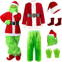 CCXBDY Zöld Karácsonyi Jelmez Felnőtteknek - 7 Részes Mikulás Szett, Zöld Szörny Halloween Farsangi Cosplay Kellékek Férfiaknak és Nőknek 1