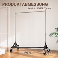 HOKEEPER Ipari Ruhaállvány Z-Állvánnyal - 180 kg Teherbírású Gurulós Ruhasín, Állítható Magasságú Mobil Fogas, Fekete-Króm 6