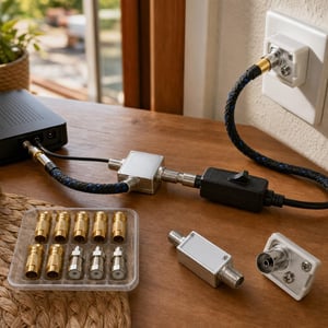 Sada na koaxiálne pripojenie: 1x adaptér + 3m kábel + zásuvka + vypínač + 12x F-konektor