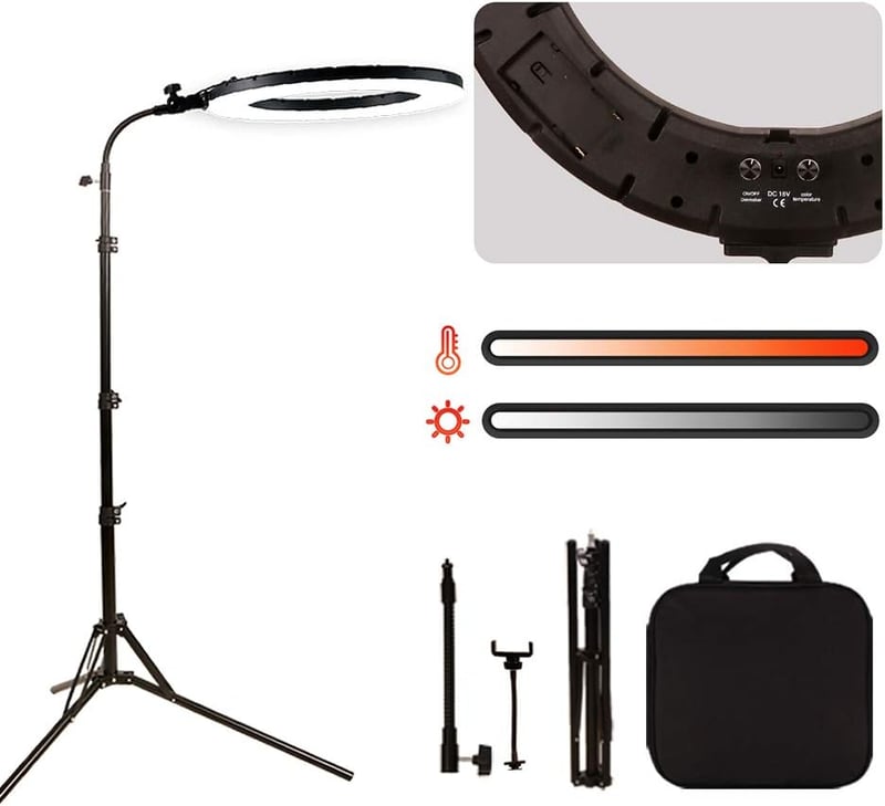 GSKAIWEN 18" LED Körfény Szett 60W - Állítható Fényerő, Sminkes Portré Fotózáshoz, YouTube Videókhoz, Tetováláshoz, Puha Csővel