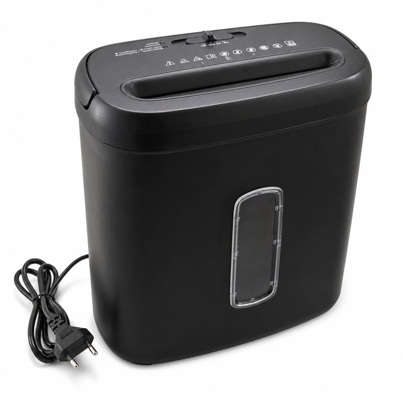 Amazon Basics keresztmetszeti iratmegsemmisítő, 8 lapos, fekete — alkatrésznek / bontóra: Kihullot rugós alátét (állapot: lásd a 2. képet)