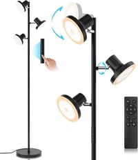 SIBRILLE Állólámpa 36W 2500LM - Távirányítós LED Dimmelhető 3 Fényforrással, 2700K-6500K Színhőmérséklet, Érintésvezérelt Modern Fekete Lámp 1