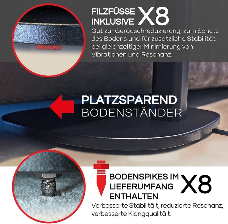 Sound bass Hangszóró Állvány Dupla Csomag - Kompatibilis Sonos One, Play:1, One SL és ERA 100 Hangszórókkal - Fekete Hangfal Tartó Kábelrend