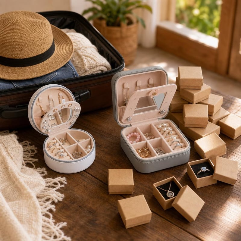 Set za nakit: putni organizator + kutija s ogledalom + 48 mini poklon kutijica
