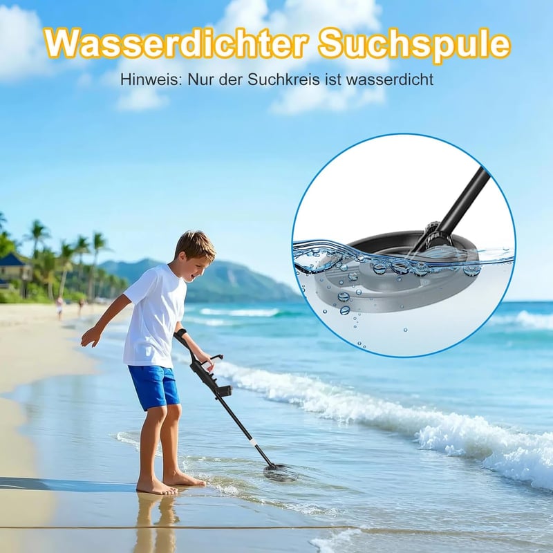 HFRYPShop Fémkereső Gyerekeknek - Vízálló Tekerccsel, 89-106 cm Állítható, Könnyű, 3 Keresési Móddal, Összecsukható, Kincsvadászathoz és Túr