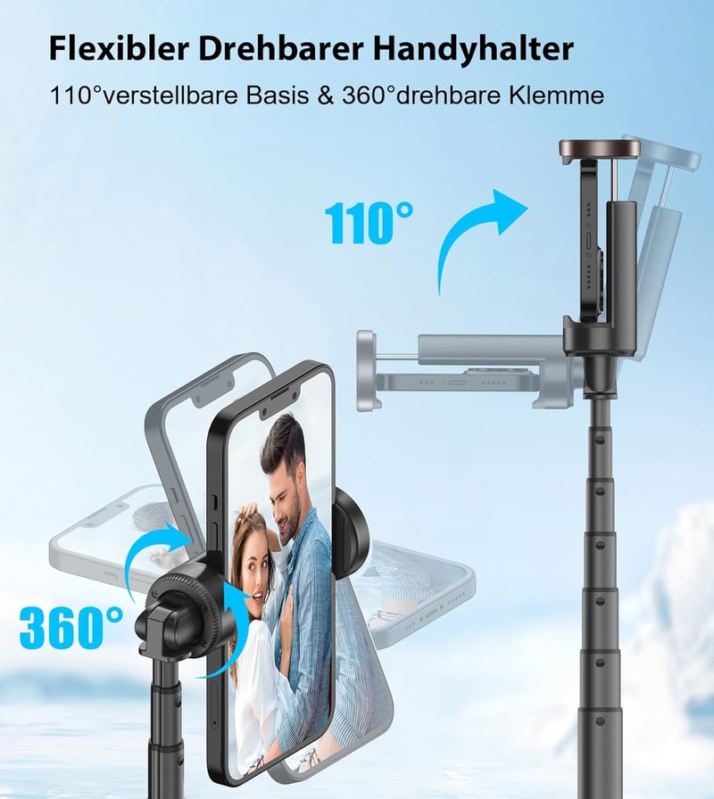 TONEOF 153cm-es Forgatható Szelfibot Állvánnyal, Távirányítóval - iPhone, Android Kompatibilis
