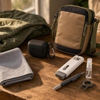 Kit îngrijire căști: husă + set curățare 7-în-1 + lavetă microfibră + geantă umăr 1