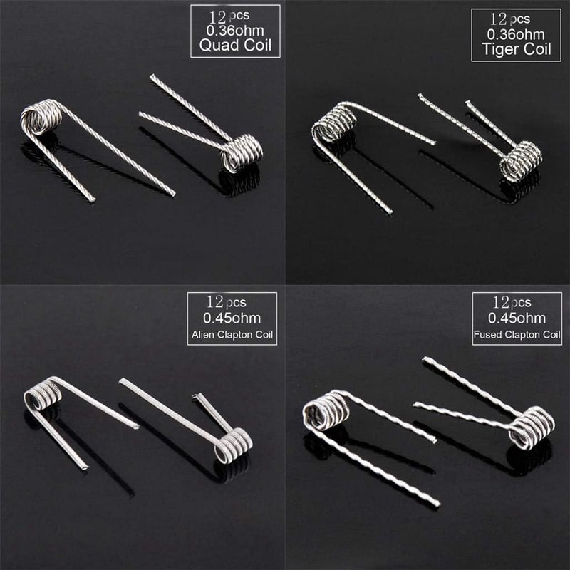 Crazy-m 96 db Előre Tekert Párologtató Coil Szett 8 Féle Típussal - 0.3-0.8Ω Ellenállással RDA/RBA/RDTA Készülékekhez - Fused Clapton, Twist